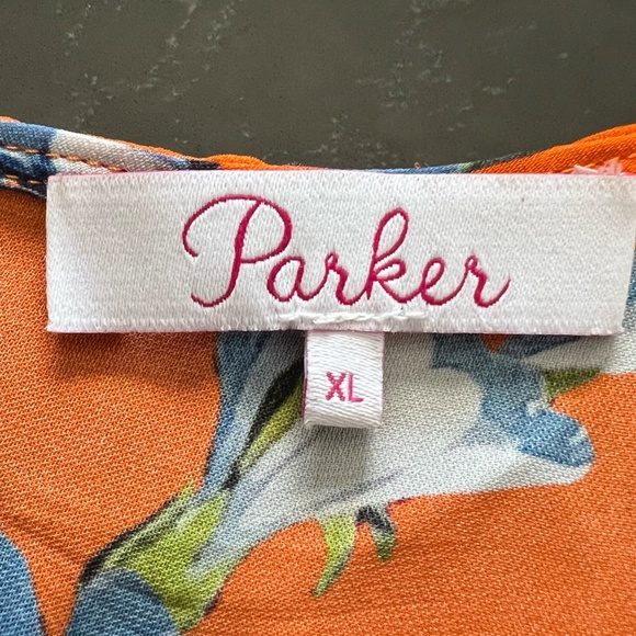 Parker Orange Floral Print Silk Mini Dress size XL - Picture 4 of 5